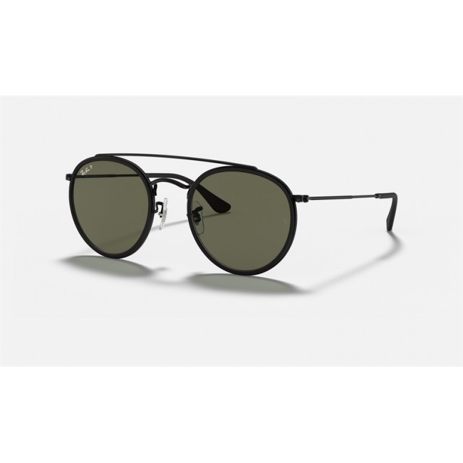 Ray Ban Round Double Bridge RB3647 Sunglasses Polarized Classic G-15 + Black Frame Green Classic G-15 Lens
