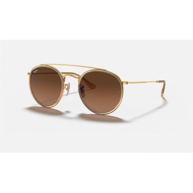 Ray Ban Round Double Bridge RB3647 Sunglasses Gradient + Gold Frame Brown Gradient Lens