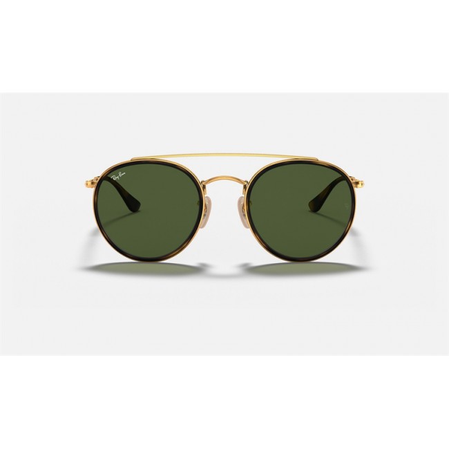 Ray Ban Round Double Bridge RB3647 Sunglasses Classic G-15 + Gold Frame Green Classic G-15 Lens