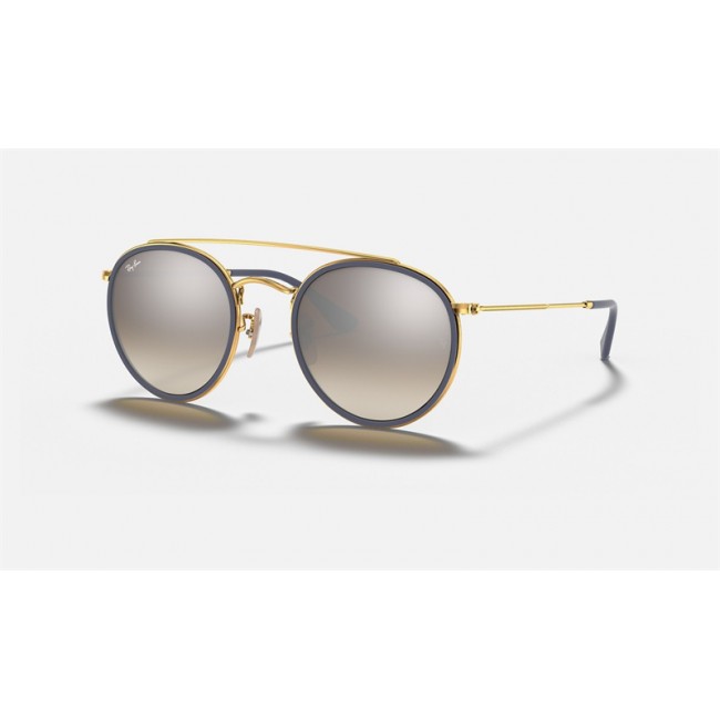 Ray Ban Round Double Bridge RB3647 Sunglasses Gradient Flash + Gold Frame Silver Gradient Flash Lens