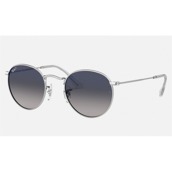 Ray Ban Round Flat Lenses RB3447 Sunglasses Polarized Gradient + Silver Frame Blue/Grey Gradient Lens