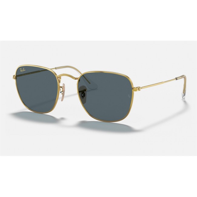 Ray Ban Round Frank Legend RB3857 Sunglasses Classic + Gold Frame Blue Classic Lens