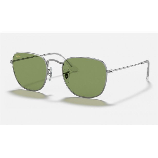 Ray Ban Round Frank Legend RB3857 Sunglasses Classic + Silver Frame Light Green Classic Lens