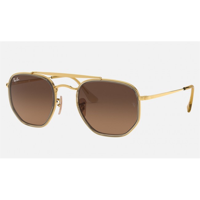 Ray Ban Round Marshal II RB3648 Sunglasses Gradient + Gold Frame Brown Gradient Lens