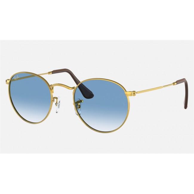 Ray Ban Round Metal Collection RB3447 Sunglasses Gradient + Gold Frame Light Blue Gradient Lens