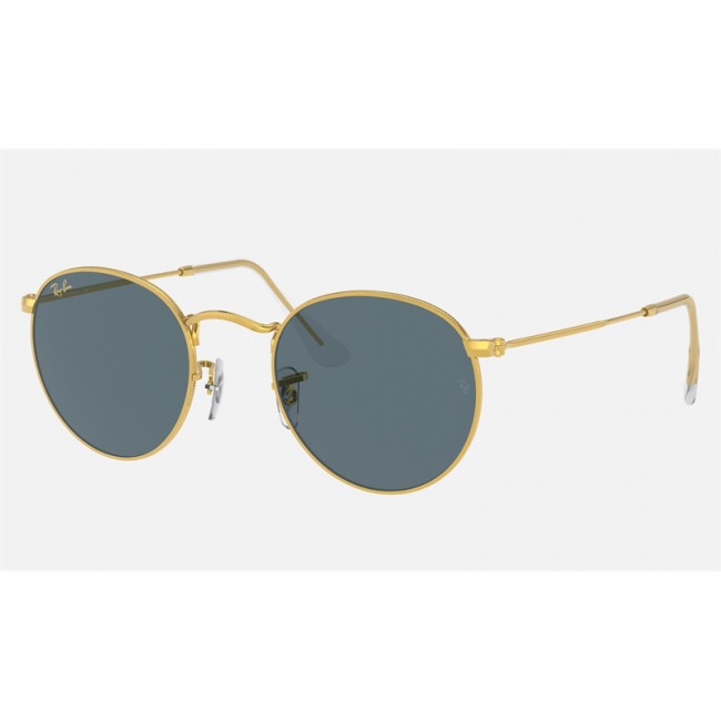 Ray Ban Round Metal Legend RB3447 Sunglasses Classic + Shiny Gold Frame Blue Classic Lens