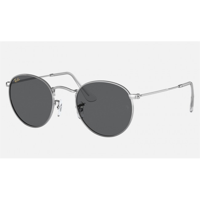 Ray Ban Round Metal Legend RB3447 Sunglasses Classic + Shiny Silver Frame Dark Grey Classic Lens