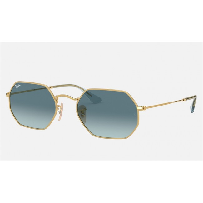 Ray Ban Round Octagonal Classic RB3556 Sunglasses Gradient + Gold Frame Blue Gradient Lens