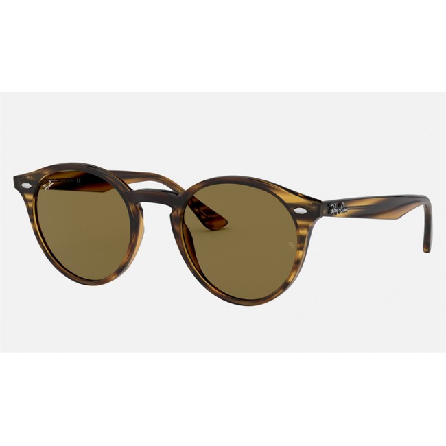 Ray Ban Round RB2180 Low Bridge Fit Sunglasses Classic B-15 + Red Frame Brown Classic B-15 Lens