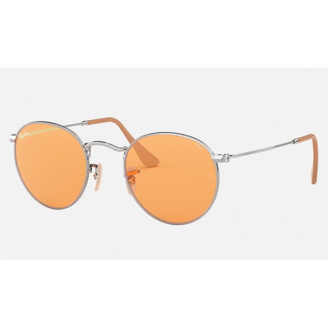 Ray Ban Round Washed Evolve RB3447 Sunglasses Photochromic Evolve + Silver Frame Orange Photochromic Evolve Lens