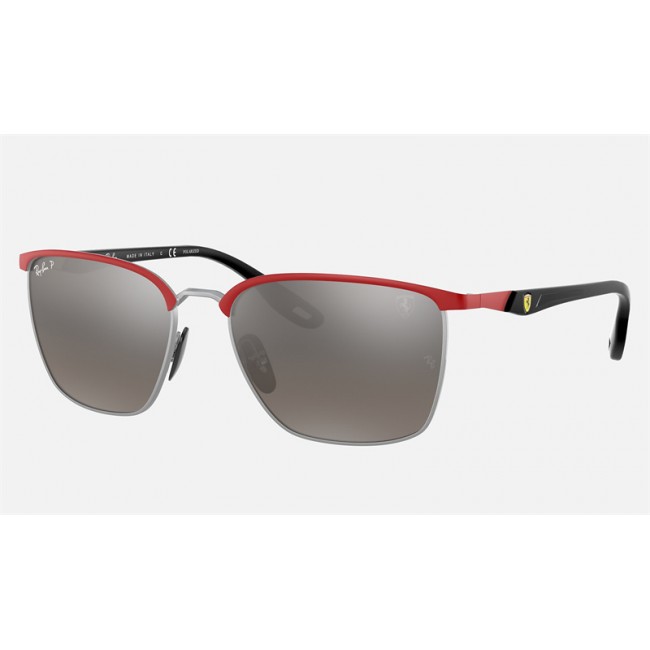 Ray Ban Scuderia Ferrari Collection RB3673 Sunglasses Silver Mirror Chromance Red
