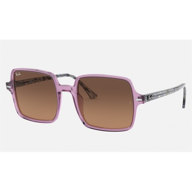 Ray Ban Square II RB1973 Sunglasses Brown Gradient Transparent Violet