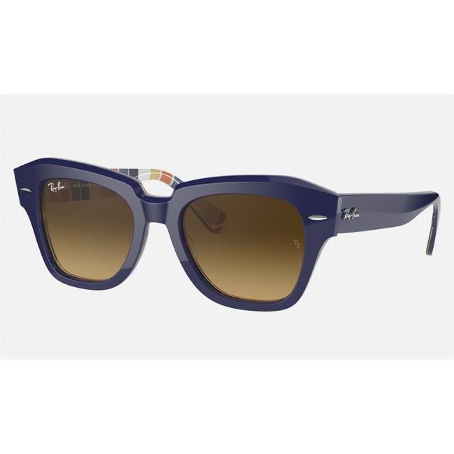 Ray Ban State Street RB2186 Sunglasses Gradient + Blue Frame Light Brown Gradient Lens