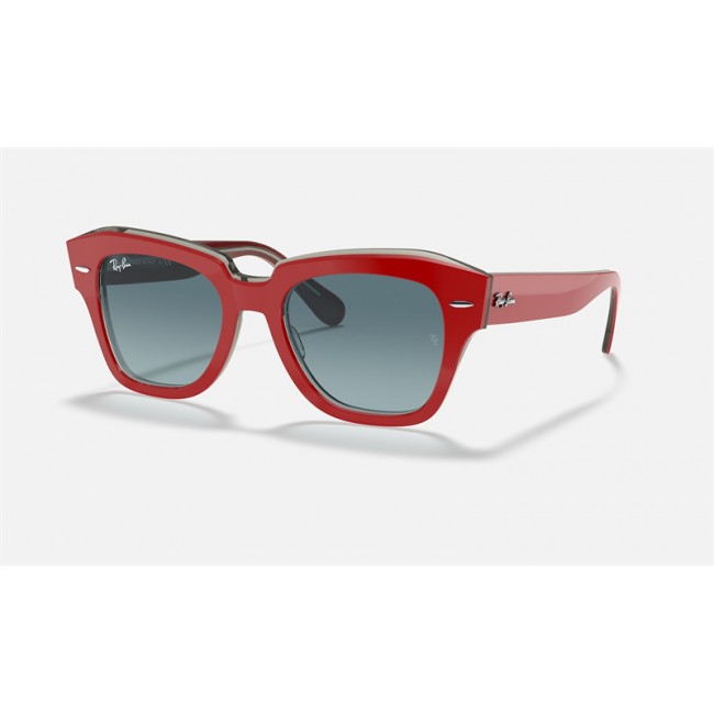 Ray Ban State Street RB2186 Sunglasses Gradient + Red Frame Blue Gradient Lens