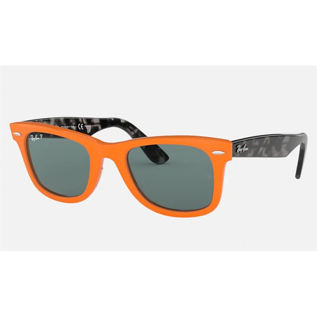 Ray Ban Wayfarer Pop RB2140 Sunglasses Orange Frame Polarized Grey Classic Lens