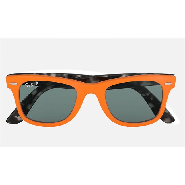 Ray Ban Wayfarer Pop RB2140 Sunglasses Orange Frame Polarized Grey Classic Lens