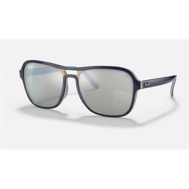 Ray Ban State Side Mirror Evolve RB4356 Sunglasses Grey Photochromic Mirror Light Blue
